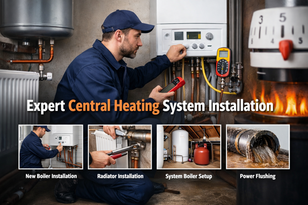 Expert heating system installation in progress Expert heating system installation in progress